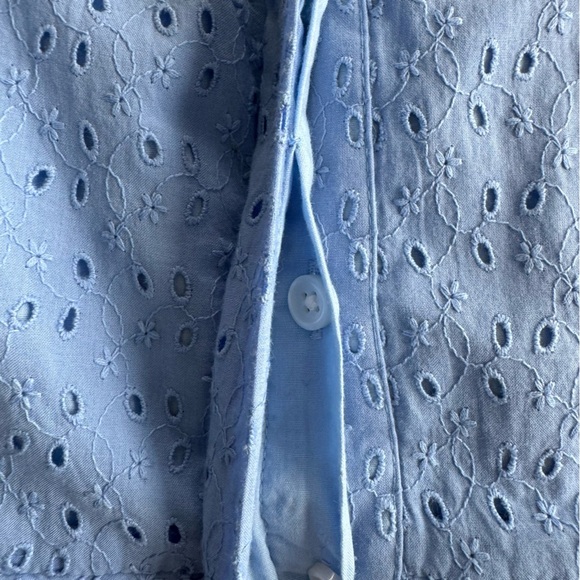 J. Crew Eyelet Dress Blue Size 10 Sleeveless Button Down Lined Mini Shirtdress - Picture 7 of 13